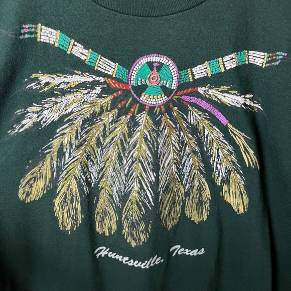 90s Huntsville Texas Native Design Shirt L Forest Green USA Vintage Tee - Picture 15 of 16